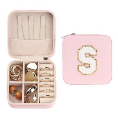 Imagem de Caixa de joias de viagem para mulheres, presentes para meninas adolescentes, pequena caixa organizadora de joias de couro PU portátil suporte de exibição de armazenamento rosa P