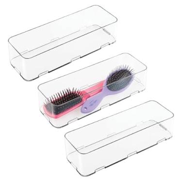 Imagem de Organizador de gavetas interligadas iDesign para gavetas de cozinha, banheiro ou mesa, conjunto de 3, transparente