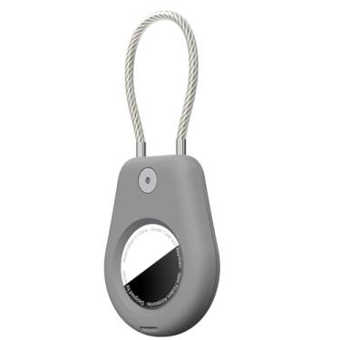 Imagem de [1-Park] Suporte para chaveiro AirTag com cabo de arame, capa segura para bloqueio de etiqueta de ar, chaveiro protetor para AirTag, acessório para chaves, bagagem, mochilas, cinza