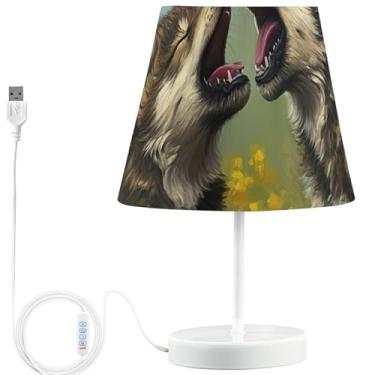 Imagem de TSENQUE Candeeiros de mesa modernos de animais engraçados personalizados USB reguláveis lobo filhotes grama floral cabeceira cabeceira lâmpadas decorativas LED, bases e persianas
