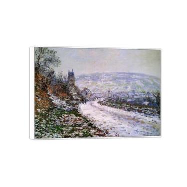 Imagem de BMZFYBS Claude Monet Famosas Impressões em tela de arte de parede prontas para pendurar entrando na vila no inverno - Pintura com moldura branca para decoração de sala de estar 50 x 70 cm 20 x 27 pol