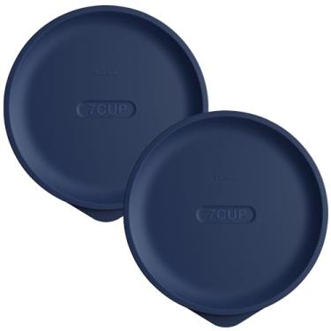 Imagem de Tampas de substituição para Pyrex 7402-PC 6/7 xícaras, tampa de silicone redonda de armazenamento para tigela de vidro âncora, pacote com 2, azul escuro