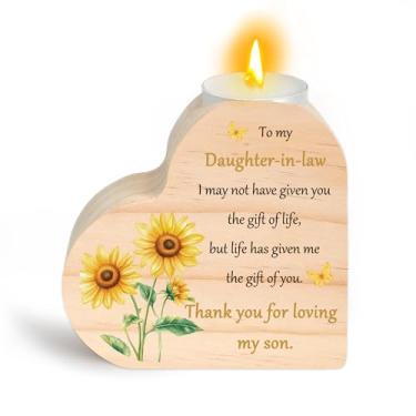 Imagem de Presentes de nora - Presentes de casamento de girassol para nora da sogra castiçais em forma de coração aniversário, dia das mães, Natal, casamento, dia dos namorados, presente para mulheres