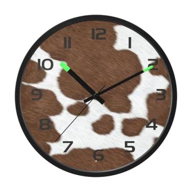 Imagem de CEBUGI Relógio de parede com luz noturna de 30,5 cm, que brilha no escuro, com sensor de voz, padrão de couro bovino, funciona a bateria para decoração de quarto e sala de estar