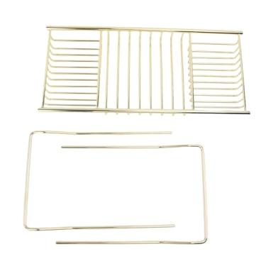 Imagem de Banheira caddy bandeja de aço inoxidável expansível chuveiro banheira luxo acessórios do banheiro comprimento ajustável para spa relaxamento (Dourada)