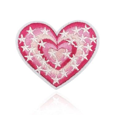 Imagem de Patch de gancho e laço de coração rosa, remendo bordado para roupas e mochilas – Emblema de coração fofo de 7,6 cm com suporte removível para jaquetas, bolsas, artesanato DIY
