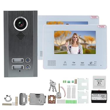 Imagem de Qinlorgo de Campainha de Interfone Com Vídeo Porteiro de 2 Fios Monitor HD de 7 Em Aço Inoxidável Campainha Inteligente Com Visão Noturna Fechadura de Controle Elétrico Câmera (2 famílias