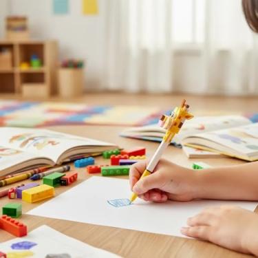 Imagem de Kit 12 Unidades Caneta Régua Blocos de Montar Coloridos Encaixe Animais Bichos Canetinha Educativo