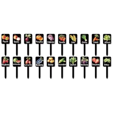 Imagem de Whaline 20 peças de placas de etiquetas de plantas vegetais aquarela, 20 estilos, marcadores de jardim, à prova d'água, preto, acrílico para plantas, com nomes para berçário, decoração de jardim e