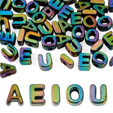 Imagem de FASHEWELRY 50 peças de contas acrílicas de letras de vogal grandes blocos de letras de plástico amuletos letras 3D contas grossas do alfabeto para chaveiros colar DIY artes projetos de artesanato