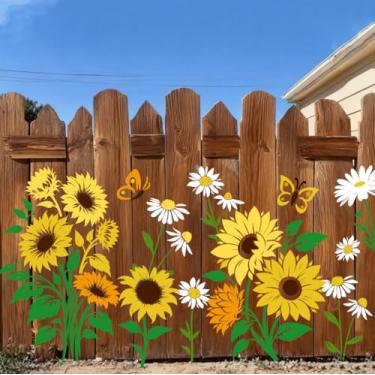 Imagem de JarThenaAMCS 12 peças de estênceis florais de primavera, reutilizáveis, girassol, margarida, modelos de desenho de plástico para o verão, artesanato, pintura em madeira, parede, jardim, cerca