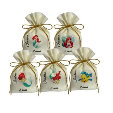 Imagem de Kit 20 Saquinhos Festas Surpresa Lembrancinhas Ariel Pequena Sereia - 