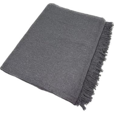 Imagem de Manta para Sofá Super King 300x180cm em Algodão – Capa de Sofá Luxo com Franjas Artesanal(Cinza Chumbo)