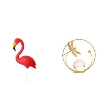 Imagem de Whtkoph Escultura de Flamingo em Bola de Vidro para Jardim, Figura de Metal, Ornamento, Estátua, Suporte para Natal, Primavera, Quintal, Fadas, Corredor