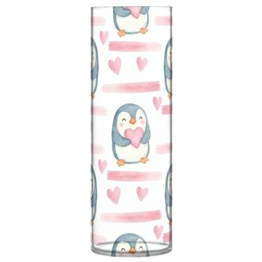 Imagem de CEBUGI Vaso de flores com coração de pinguim, 10 x 30 cm, vaso cilíndrico para flores, vaso transparente inquebrável para festa de casamento, decoração de casa