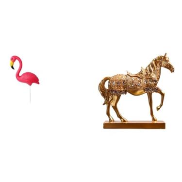 Imagem de Whtkoph Estátua de Cavalo com Desenho de Flamingo para Jardim de Fadas, Ornamento de Primavera, Escultura de Animal em Resina, Figura Esculpida, Decoração.