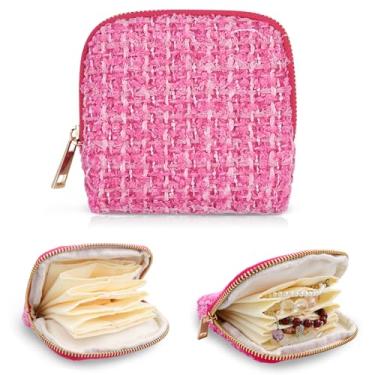 Imagem de Pequena bolsa de joias de viagem, bolsa de joias com zíper, bolsa organizadora de veludo de 6 camadas para pulseiras, brincos, antiarranhões e porta-joias portátil para viagens e uso diário (rosa)