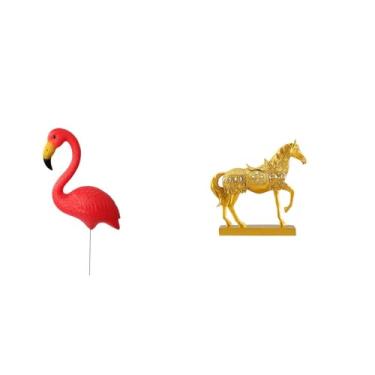 Imagem de Whtkoph Estatueta Decorativa de Flamingo, Escultura de Cavalo, Figura de Animal, Estaca de Jardim em Resina Gravada para Decoração de Natal E Escritório.
