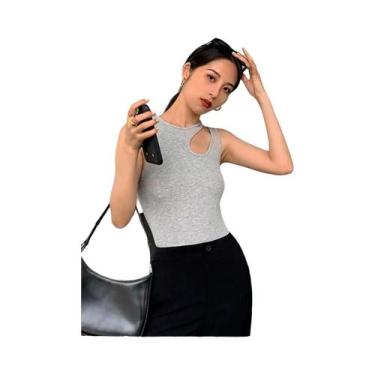 Imagem de Camiseta Feminina Branca Sem Mangas Com Gola Redonda Slim Fit Casual M