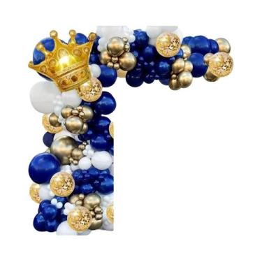 Imagem de Conjunto De Arco De Balões Azul E Dourado 149PCS Balão De Folha Coroa 