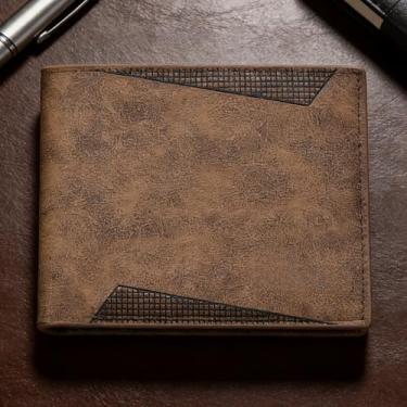 Imagem de Carteira masculina retrô marrom claro horizontal aberta de couro PU de cor sólida, estilo aberto horizontal retrô em couro PU de cor sólida para uso diário confortável