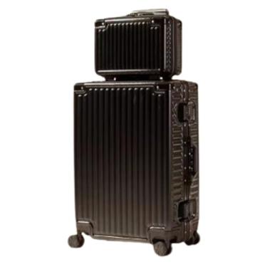 Imagem de Mala de mão sem zíper, moldura de alumínio, capa rígida com trava de senha e bolsa de cosméticos (preta 61 cm), preta, 61 cm, Preto, 24in