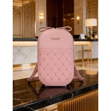 Imagem de Bolsa tiracolo feminina de couro rosa claro, bolsa com alça ajustável com zíper para passeios