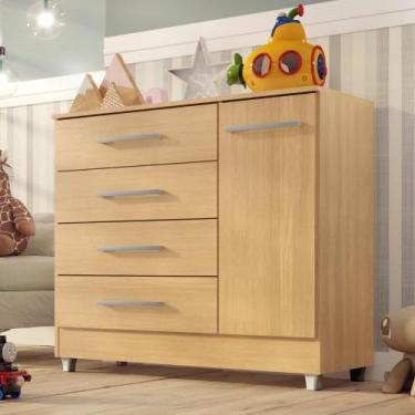 Imagem de Comoda para Quarto Bebê Infantil Laura 4 Gavetas 1 Porta - Tonielque M