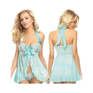 Imagem de Conjunto De Camisola Sexy De Renda Transparente E Tanga Para Mulheres,