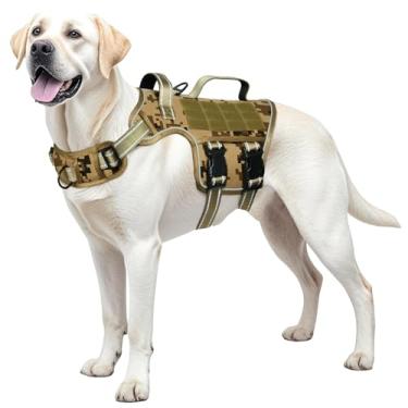 Imagem de Peitoral para cães grandes, resistente, sem puxão, tático, com sistema Molle, fácil de colocar e tirar, respirável acolchoado, colete refletivo ajustável para animais de estimação para caminhadas