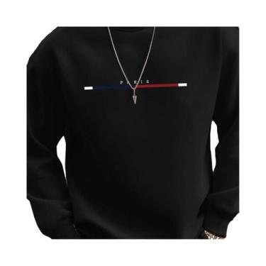 Imagem de Moletom Masculino Oversized De Fleece Quente Com Gola Redonda E Manga 