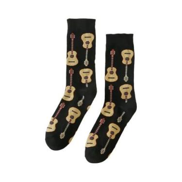 Imagem de Meias Masculinas Com Estampa De Guitarra, Cano Médio, Confortáveis, Re