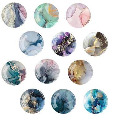 Imagem de 12 peças de vidro magnético forte ímã de geladeira adesivo de geladeira mármore cristal decoração escritório quadro branco armário e lava-louças