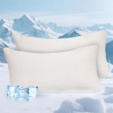Imagem de Travesseiro refrescante para dormir, pacote com 2, travesseiros de espuma viscoelástica desfiada, conjunto de 2, travesseiros de gel para pessoas com sono quente com capa de resfriamento com zíper