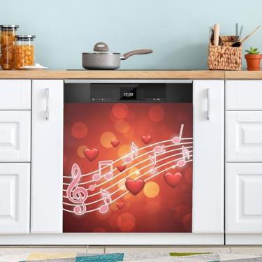 Imagem de ATTX Capa magnética para lava-louças com notas rosas musicais dos namorados | Adesivo decorativo de eletrodomésticos de 58 x 66 cm para armários domésticos e eletrodomésticos #459