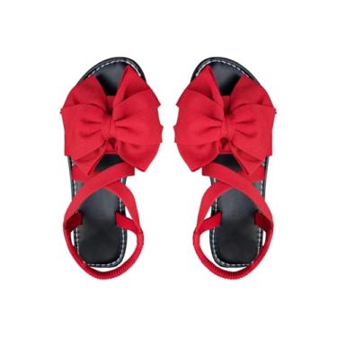 Imagem de SweatyRocks Sandália feminina com laço cruzado e bico aberto, elegante para praia, tira no tornozelo, Vermelho, 35