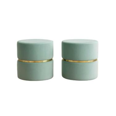 Imagem de Puff Redondo Provador Banqueta Assento Estofado Decora Sala Escritorio(Kit 2 Veludo Verde Agua)