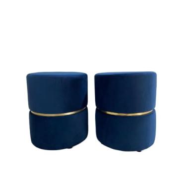 Imagem de Puff Redondo Provador Banqueta Assento Estofado Decora Sala Escritorio(Kit 2 Veludo Azul)