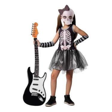 Imagem de Fantasia Caveira Menina Halloween C/ Luva +Máscara - Fantasias Carol F