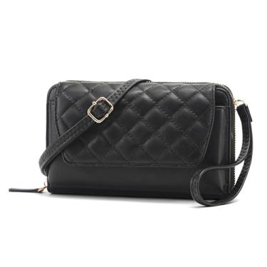 Imagem de Kiss Sea Bolsa tiracolo pequena para mulheres, carteira de couro vegano preta com compartimentos para cartões e zíper, bolsa de ombro para celular