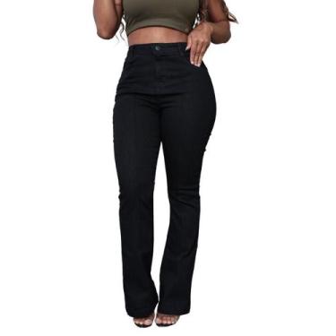 Imagem de Calça Flare Preta Feminina Cintura Alta Premium Moda Casual Fashion - 