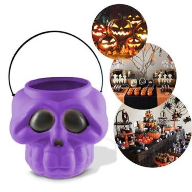 Imagem de Cesta Balde Caveira Esqueleto Doce Decoração Festa Halloween - Pais e 