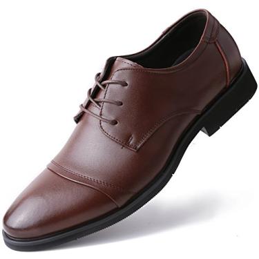Imagem de Calçado social masculino Marino Oxford – Sapatos masculinos de couro formal, Brown - Cap-toe, 9