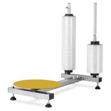 Imagem de Bancada de embrulho manual de filme elástico de rolo maçante com toca-discos de metal para rolos de filme de 30 a 50 cm, máquina de embalagem manual de paletes para embalagens de pequenas empresas