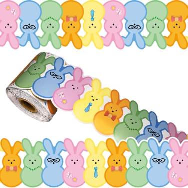 Imagem de Rolo de borda de quadro de avisos de coelhinho da Páscoa com borda colorida de coelho cortado em matriz para decoração de dia de primavera, quadro-negro escolar, portas de escritório, decoração de