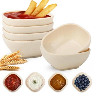 Imagem de BUSOKIP Tigelas de imersão de 142 g, tigela pequena de palha de trigo para molhos, conjunto de 6 tigelas de plástico reutilizáveis, xícaras de molho inquebráveis, mini tigela para sobremesa, sorvete