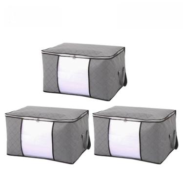 Imagem de Caixa Saco Organizador Grande Edredom Cobertor Casaco Guarda(3PCS-84L-Cinza)