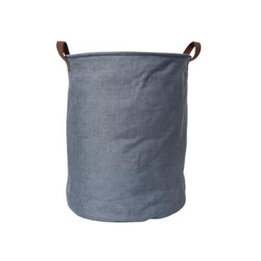 Imagem de Cesto Organizador Tecido Tipo Linho Dobrável Redondo Brinquedos Roupa Suja Ideal para Quarto Banheiro Lavanderia(CINZA-AZULADO)