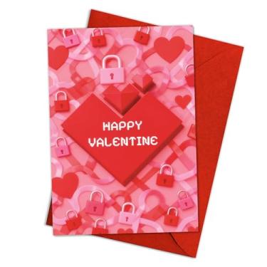 Imagem de Cartão de feliz dia dos namorados com corações e fechaduras, cartão de felicitações de amor romântico, design de cadeado de coração vermelho e rosa, cartão de mensagem para namorado, namorada, marido