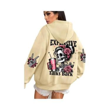 Imagem de Moletom Feminino De Fleece Multicolorido Com Estampa Divertida, Casual